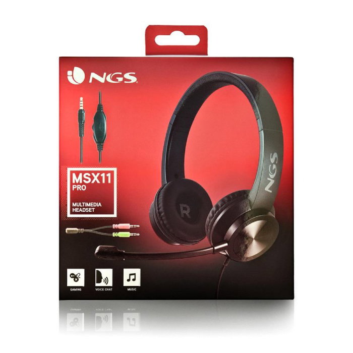 NGS MSX 11 Pro Auriculares Supraurales con Micrófono y Doble Jack, Negro